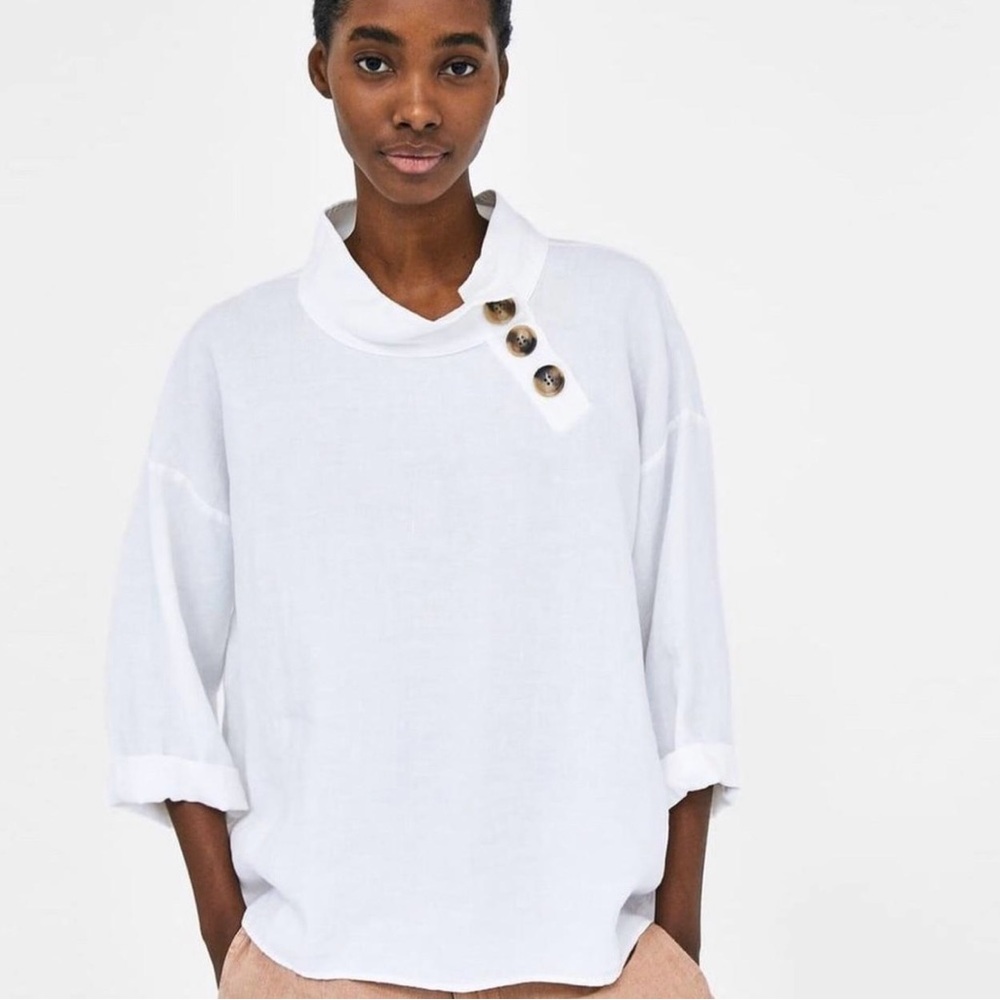 Zara White Button-Detail Women's Top‎